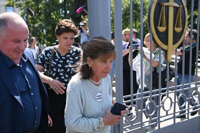 Ella Milman, mother of US journalist Evan Gershkovich, leaves the Moscow City Court after a hearing. AFP