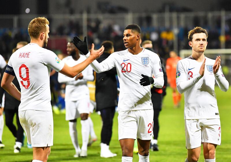 England players celebrate after the match. EPA