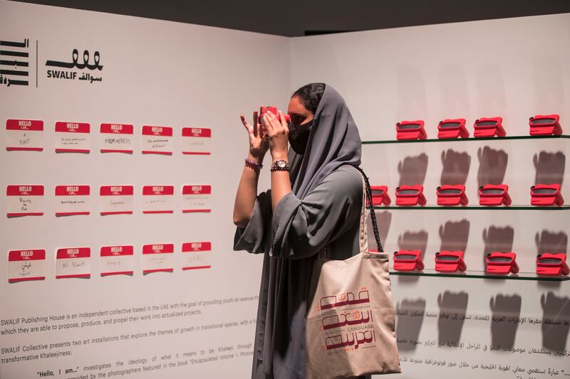 A visitor checks out an exhibition at Al Burda Festival at Expo 2020 Dubai.