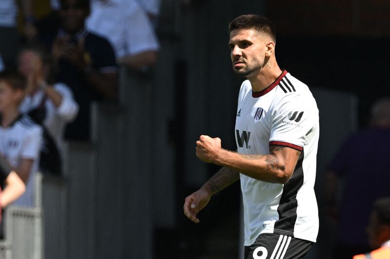 Fulham's Serbian striker Aleksandar Mitrovic celebrates after scoring. AFP