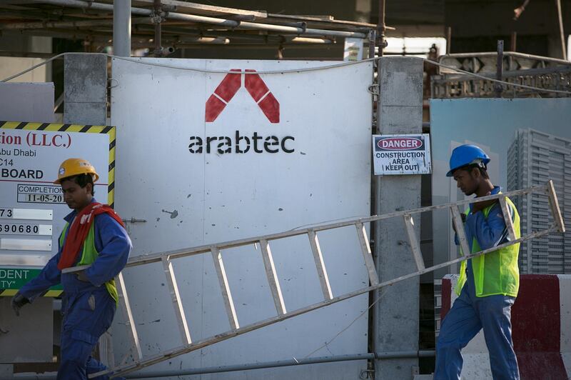 ABU DHABI, UNITED ARAB EMIRATES, Nov. 13, 2013:   
Arabtec signage announces yet another projects for teh development company, as seen on Thursday, Nov. 13, 2013, at a residential unit construction site on Reem Island in Abu Dhabi. (Silvia Razgova / The National)

Section:  Business
Publication: Undated
Reporter: stock


 *** Local Caption ***  SR-131113-arabtec04.jpg