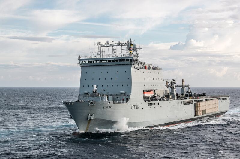 RFA Lyme Bay in the Mediterranean. The Royal Navy supply ship could form part of a task force delivering humanitarian aid to Gaza. Photo: Royal Navy