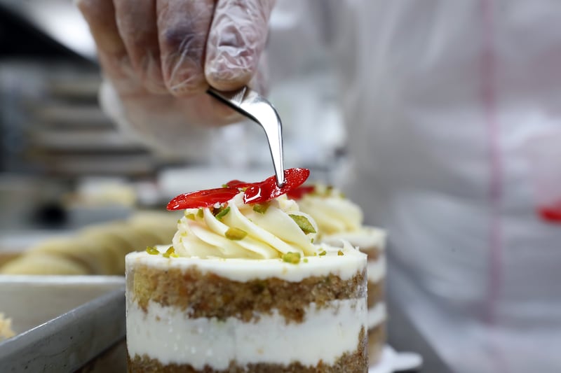 Pistachio cakes are topped with orange-blossom jam.