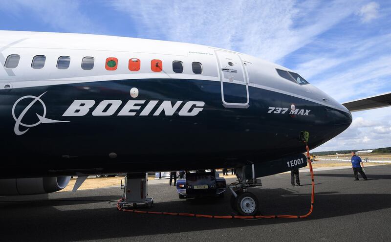 epa07739059 (FILE) - A Boeing 737 Max is on display at the Farnborough International Airshow (FIA2018), in Farnborough, Britain, 17 July 2018 (reissued 25 July 2019). Boeing said on 24 July 2019 that it could halt production of the 737 Max jet after the company lost 2.9 billion US dollar in the three months to the end of June following two fatal accidents involving the plane.  EPA/ANDY RAIN *** Local Caption *** 54496811