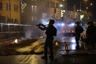 Israeli police fired rubber bullets and stun grenades at Palestinians at Damascus gate in the Al Aqsa Mosque compound, in Jerusalem. EPA