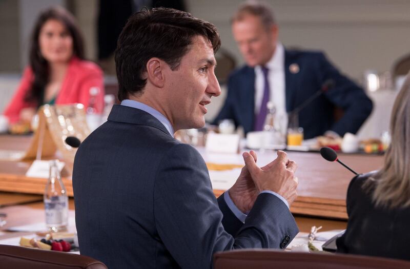 Canadian Prime Minister Justin Trudeau attends the Gender Equality Advisory Council Breakfast during the G7 Summit in La Malbaie, Quebec, Canada.  AFP / SAUL LOEB