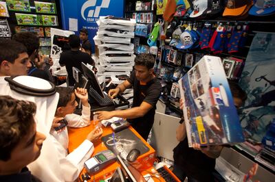 December 13, 2013 - Dubai,  UAE - 
The Sony Playstation 4 (PS4) went on sale in Dubai at one minute after midnight at the start of December 13, 2013. The Geekay shop in Mall of the Emirates faced large crowds who began to gather as early as 7pm. Some gamers came dressed as video game characters as part of a contest to win a PS4.

Photo Clint McLean for The National

Story: PS4 launch
Reporter: Adam Bouyamourn
Photo Editor: Liz Claus *** Local Caption ***  CM___Sony_PS4_Geekay_MG_8562.jpg