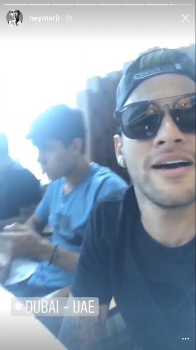 Neymar posts on his Instagram story as he enjoyes lunch with friends in Dubai. Neymarjr / Instagram