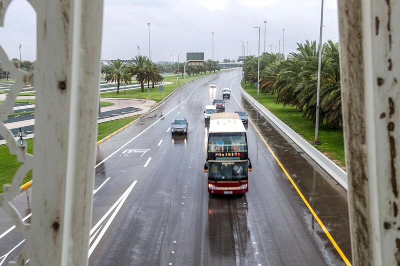 Abu Dhabi, April 13, 2019.  Rainy weather at the Grand Mosque area.
Victor Besa/The National.
Section:  NA 
Reporter: