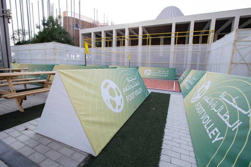 The fan zone at Expo City Dubai under construction during the countdown to the World Cup. Ruel Pableo for The National