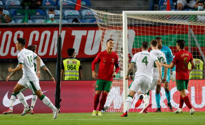 Portugal's Cristiano Ronaldo after missing a penalty. AP
