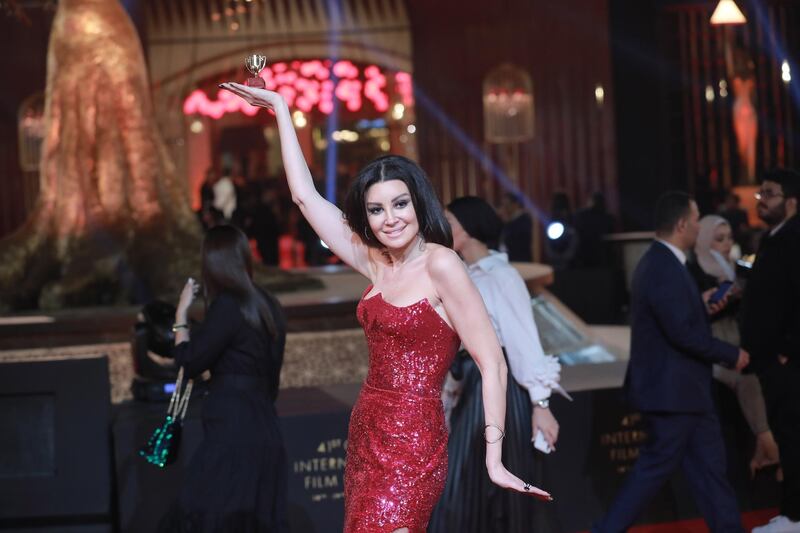 Egyptian actress Arwa Gouda arrives at the closing ceremony of the 41st Cairo International Film Festival. EPA