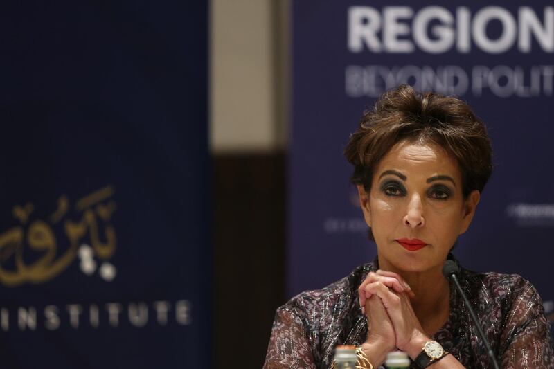ABU DHABI, UNITED ARAB EMIRATES - - -  February 21, 2016 --- Raghida Dergha, Fonder and Executive Chairman, Beirut Institute, spoke during the press conference addressing the Reconfiguring the Arab Region and It's Global Space was held at St. Regis in Abu Dhabi on Sunday, February 21, 2016.  The conference was hosted by the Beirut Institute.   ( DELORES JOHNSON / The National )
ID: 7755
Reporter: Caline and Ken
Section: BZ amd News *** Local Caption ***  DJ-210216-BZ-NEWS-Turki-73915-009.jpg