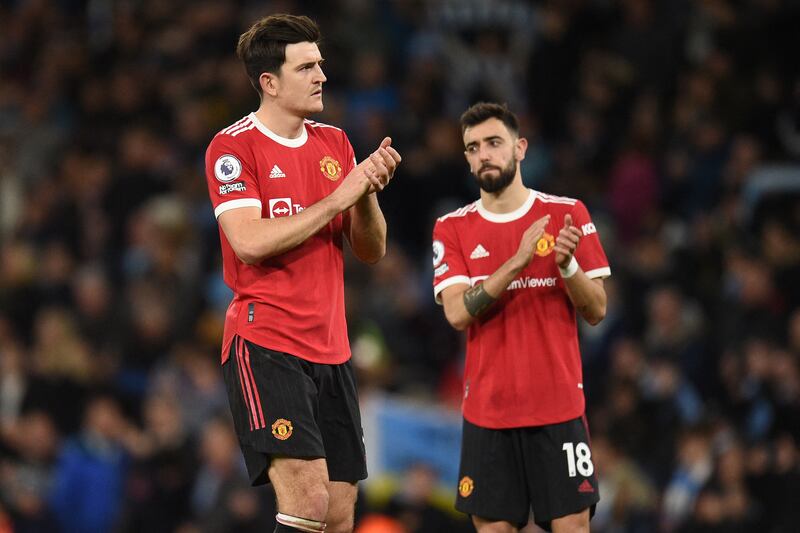 A bad day for Manchester United and Ralf Rangnick as they are hammered 4-1 by Manchester City at the Etihad Stadium on March 6. AFP