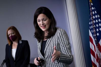 Anne Neuberger2, the deputy national security adviser for cyber and emerging technology, spoke at a White House press briefing last year about increasing cybersecurity. AFP