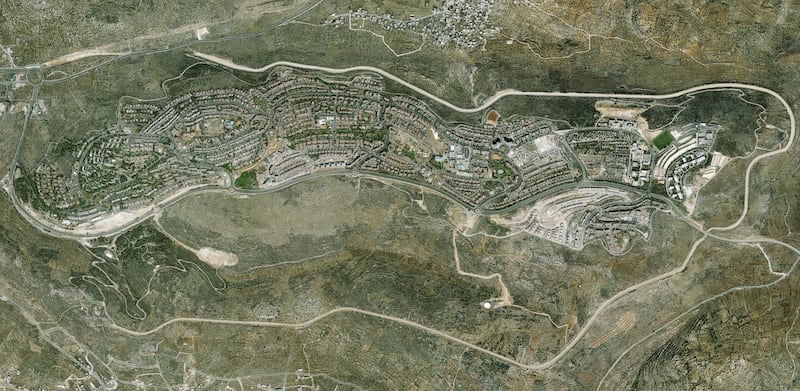 A handout photo made available by the Peace Now organization showing an aerial view of the Israeli settlement of Ariel in the West Bank. EPA