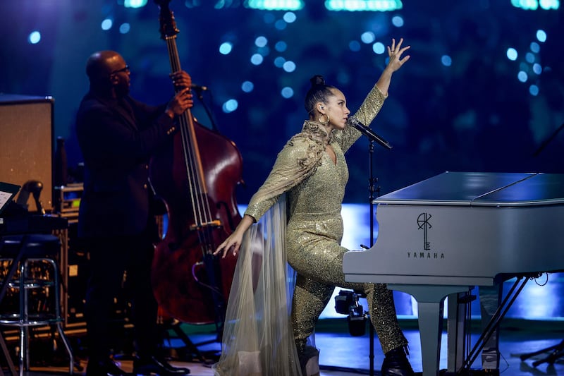 US singer-songwriter Alicia Keys performs at Al Wasl Plaza, Expo 2020 Dubai, where she launched her eighth album, ‘Keys’. AFP