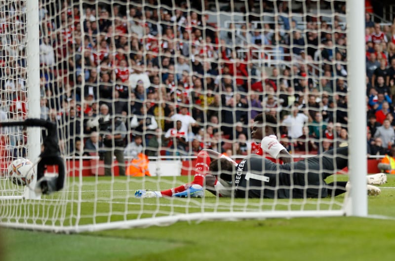 Bukayo Saka scores Arsenal's second goal. AFP