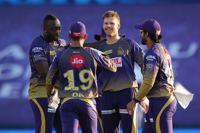 Lockie Ferguson of Kolkata Knight Riders celebrates the wicket of Manish Pandey of Sunrisers Hyderabad  during match 35 of season 13 of the Dream 11 Indian Premier League (IPL) between the Sunrisers Hyderabad and the Kolkata Knight Riders at the Sheikh Zayed Stadium, Abu Dhabi  in the United Arab Emirates on the 18th October 2020.  Photo by: Pankaj Nangia  / Sportzpics for BCCI