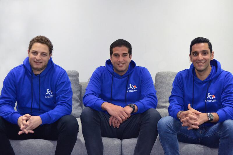 Cartona's co-founders (L-R) Rafik Zaher, chief executive Mahmoud Talaat and Mahmoud Abdel Fattah. Photo: Cartona
