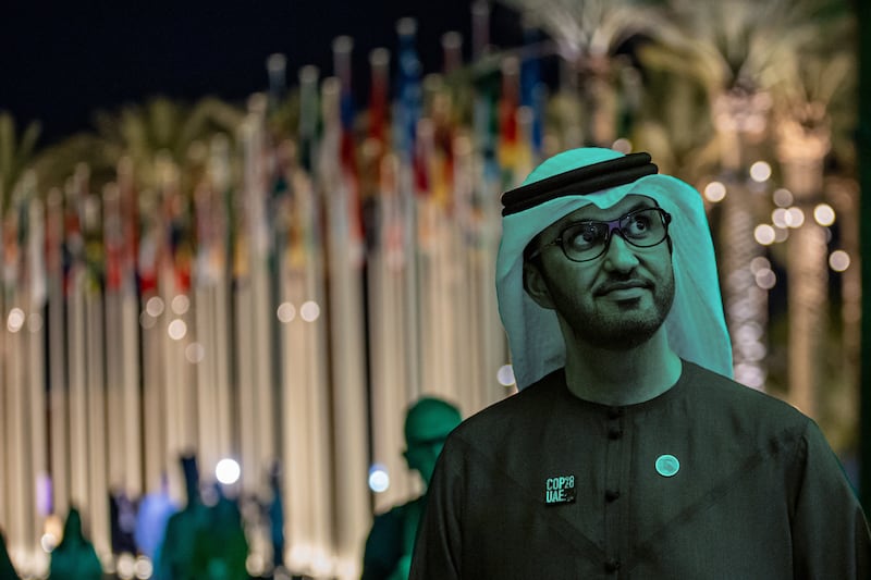 Cop28 President Dr Sultan Ahmed Al Jaber during the 2023 United Nations Climate Change Conference in Dubai.  EPA
