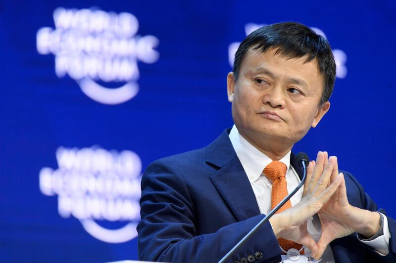 epa06470370 China's Jack Ma, Founder and Executive Chairman of Alibaba Group speaks during a plenary session in the Congress Hall during the 48th Annual Meeting of the World Economic Forum, WEF, in Davos, Switzerland, 24 January 2018. The meeting brings together enterpreneurs, scientists, chief executive and political leaders in Davos January 23 to 26.  EPA/LAURENT GILLIERON