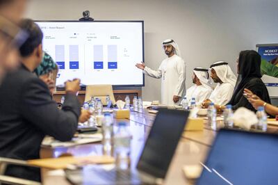 ABU DHABI, UNITED ARAB EMIRATES. 31 JULY 2018. A media roundtable on the tourism sector performance year-to-date at the Department of Culture and Tourism in Abu Dhabi. HE Sultan Al Dhaheri, Executive Director, Tourism Sector, DCT Abu DHabi. (Photo: Antonie Robertson/The National) Journalist: Deena Kamel. Section: Business.