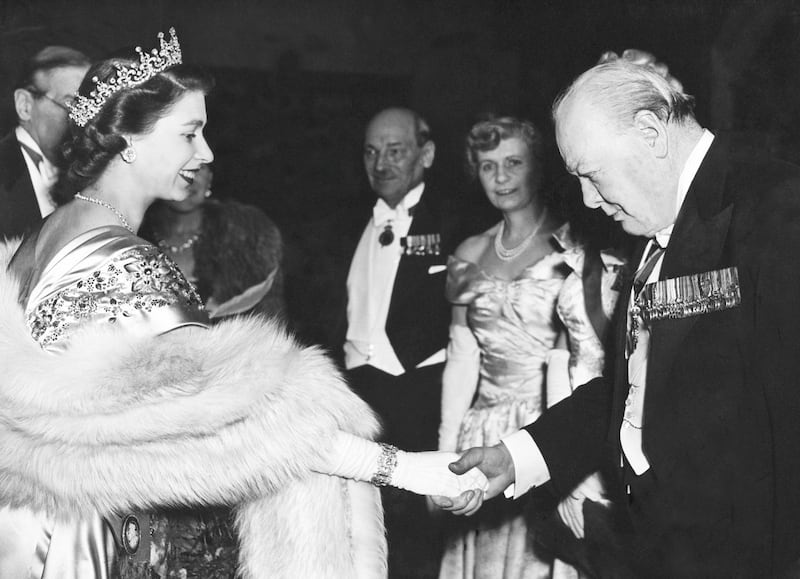 UNITED KINGDOM - MARCH 23:  London, Princess Elizabeth Greeting Winston Churchill At Guildhall. March 23Rd 1950  (Photo by Keystone-France/Gamma-Keystone via Getty Images)