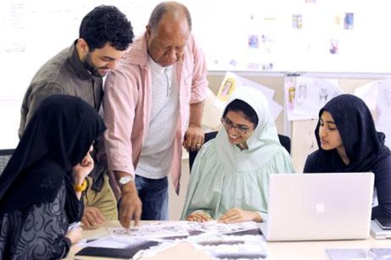 Some of the team working on the Qatar fairy tales project, from left: Wafaa Al Saffar, Al Hussein Wanas, Donald Earley, Khadija Safri and Ameera Makki.