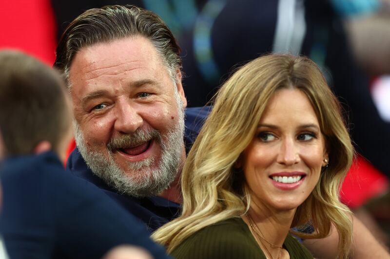 Actor and director Russell Crowe watches the Australian Open women’s singles final between Ashleigh and Danielle Collins in Melbourne Park on Saturday, January 29, 2022. Getty