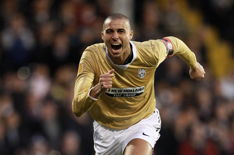 LONDON, ENGLAND - MARCH 18: David Trezeguet of Juventus celebrates scoring the opening goal during the UEFA Europa League Round of 16 second leg match between Fulham and Juventus at Craven Cottage on March 18, 2010 in London, England.  (Photo by Phil Cole/Getty Images)