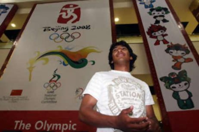 The UAE sailing Olympian Adel Khaled Abdulghafar is all smiles during a ceremony organized by the United Arab Emirates National Olympic Committee as they prepare for the 2008 Beijing Olympics.