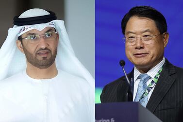 Dr. Sultan Al Jaber, UAE Minister of Industry and Advanced Technology, and Li Yong, director general of Unido. GMIS, Getty