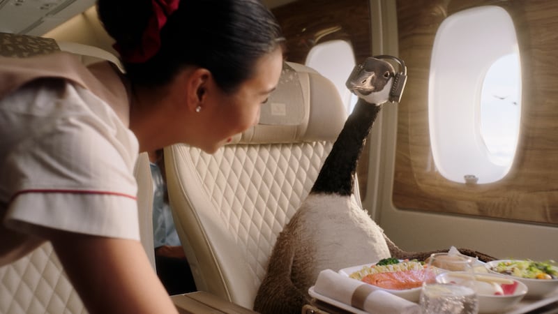 Gerry the Goose breaks away to 'fly better', in a direct nod to Emirates's tagline. Photo: Emirates