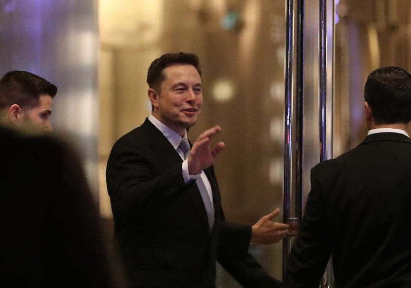Elon Musk, the co-founder and chief executive of Electric carmaker Tesla, attends the World Government Summit to announce the opening of a headquarters in Dubai. Karim Sahib / AFP