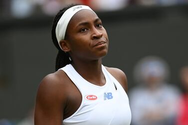 Coco Gauff of the US reacts during her round of 16 match against Angelique Kerber of Germany at the Wimbledon Championships, Wimbledon, Britain 05 July 2021.   EPA / NEIL HALL   EDITORIAL USE ONLY