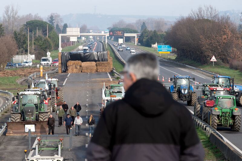 Farmers block the A64 highway near Carbonne, south of Toulouse in France. AFP