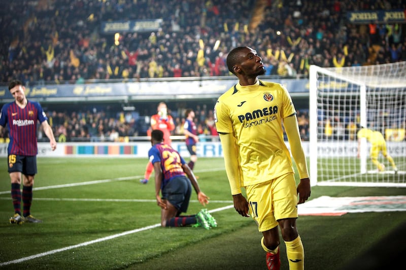 Villarreal Toko Ekambi celebrates after scoring. EPA