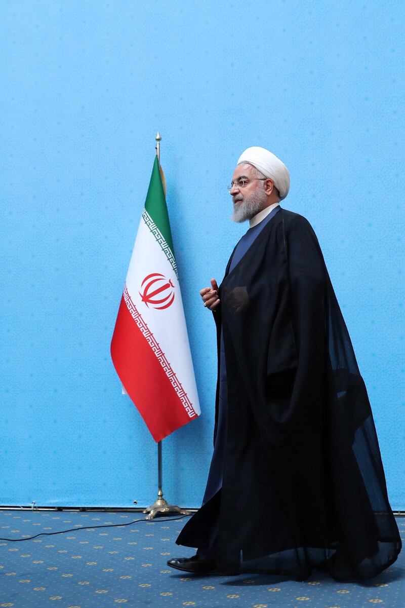 epa07794738 A handout photo made available by the Iranian presidential office shows Iran's President Hassan Rouhani arriving during an exhibition about government achievements, in Tehran, Iran, 26 August 2019. According to reports, Rouhani defended his foreign minister's visit to France during G7 summit saying his country is 'keeping road to diplomacy open'. Iranian Foreign Minister Javad Zarif was criticized from hardliner media for his surprise visit to France on 25 August, while a government spokesman stressed on 26 August his visit was not related to the meetings of the G7 summit.  EPA/PRESIDENT OFFICE HANDOUT  HANDOUT EDITORIAL USE ONLY/NO SALES