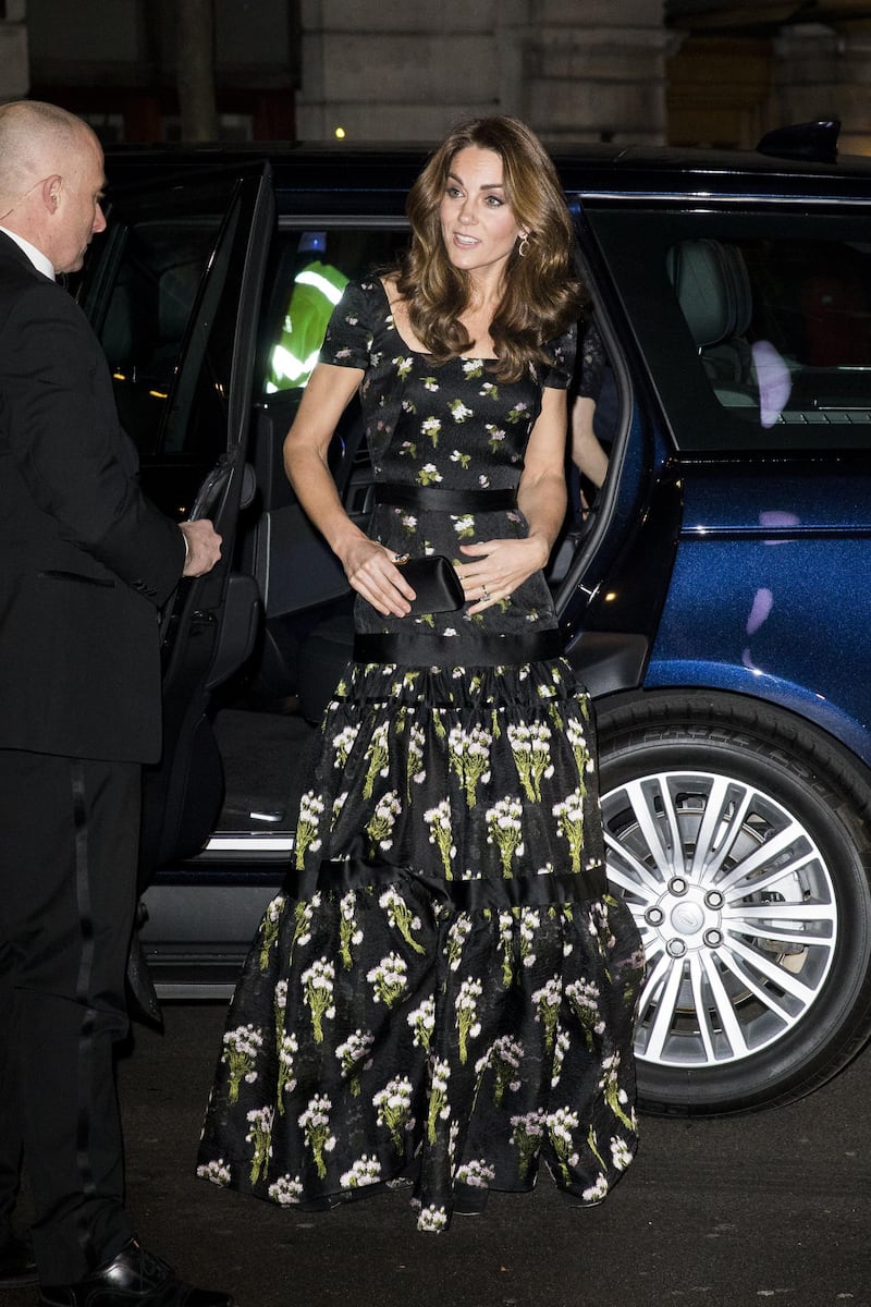 Catherine, Duchess of Cambridge wears Alexander McQueen as she attends a gala at National Portrait Gallery on March 12, 2019. Getty Images