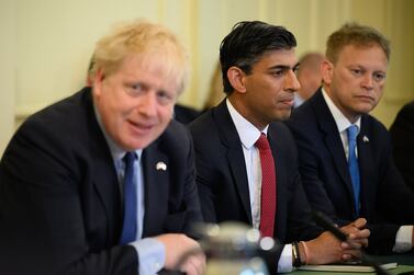 File photo dated 07/06/22 of Chancellor of the Exchequer Rishi Sunak (centre) listening as Prime Minister Boris Johnson (left) chairs a Cabinet meeting at 10 Downing Street, London. It has today been announced that Rishi Sunak is the new Conservative party leader and will become the next Prime Minister. Issue date: Monday October 24, 2022.