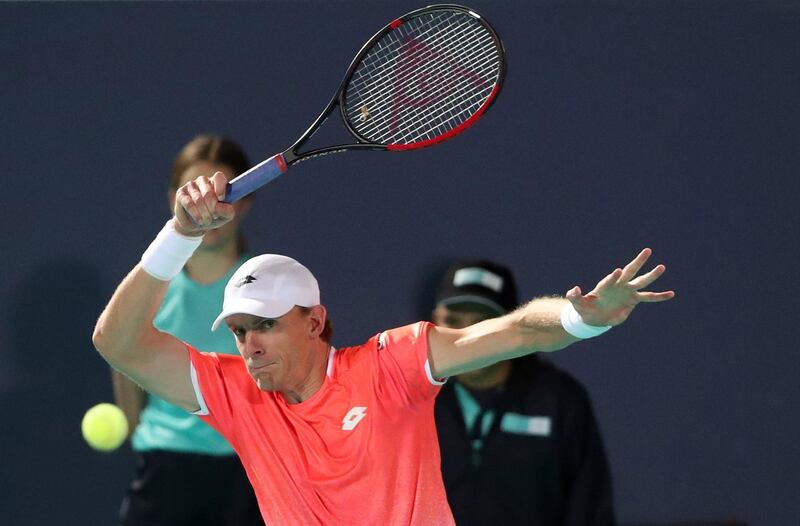 Kevin Anderson returns a ball to Rafael Nadal during their Mubadala World Tennis Championship semi-final in Abu Dhabi. Reuters