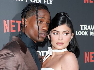 Rapper Travis Scott with his partner Kylie Jenner, who was in the crowd at Astroworld as the deadly crowd surge occurred. EPA 