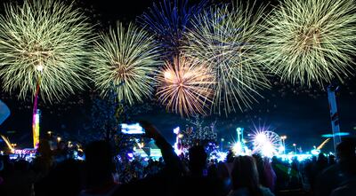 The 40-minute New Year's Eve 2021 fireworks display at Sheikh Zayed Heritage Festival in Al Wathba, Abu Dhabi. Victor Besa / The National