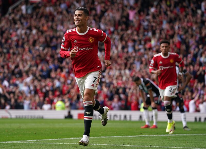 Cristiano Ronaldo celebrates scoring Manchester United's first goal. Getty