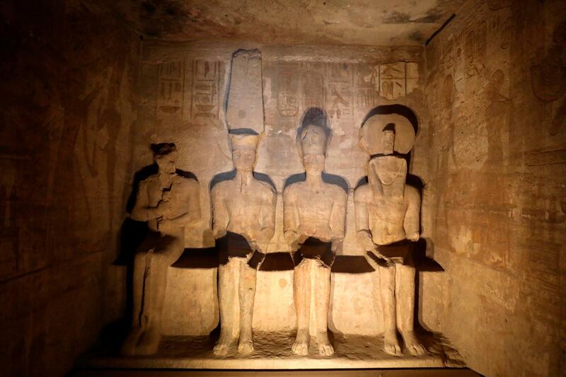 Hieroglyphs and statues at the Great Temple of Abu Simbel, south of Aswan in upper Egypt. AFP