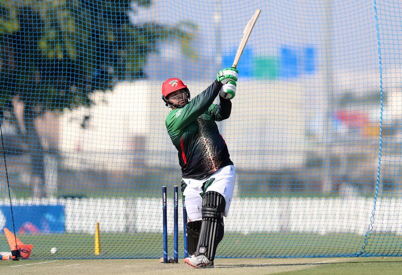 Azam Khan bats during a Desert Vipers training sessionat ICC Academy.