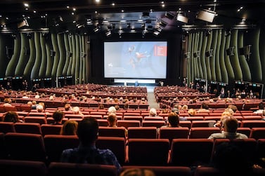 Spectators enjoy a socially distanced screening of 'Molecole' at the 77th annual Venice International Film Festival in September 2020. EPA