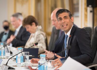 FILE PHOTO: Britain's Chancellor of the Exchequer Rishi Sunak speaks at a meeting of finance ministers from across the G7 nations in London, Britain June 4, 2021. Stefan Rousseau/PA Wire/Pool via REUTERS/File Photo