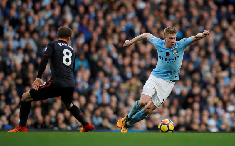 Centre midfield: Kevin de Bruyne (Manchester City) – Outstanding again, the Belgian showed his passing range and delivered the opening goal in the 3-1 win against Arsenal. Phil Noble / Reuters